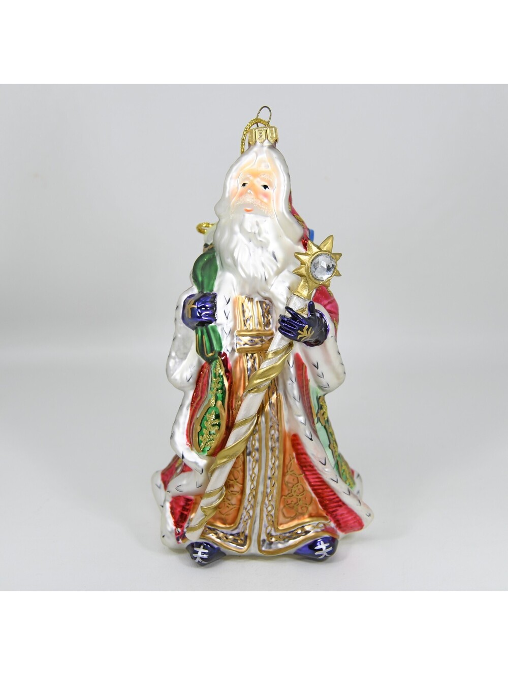 Fitz & Floyd Christmas Santa Blown Glass Ornament Florentine Jeweled Scepter 7"